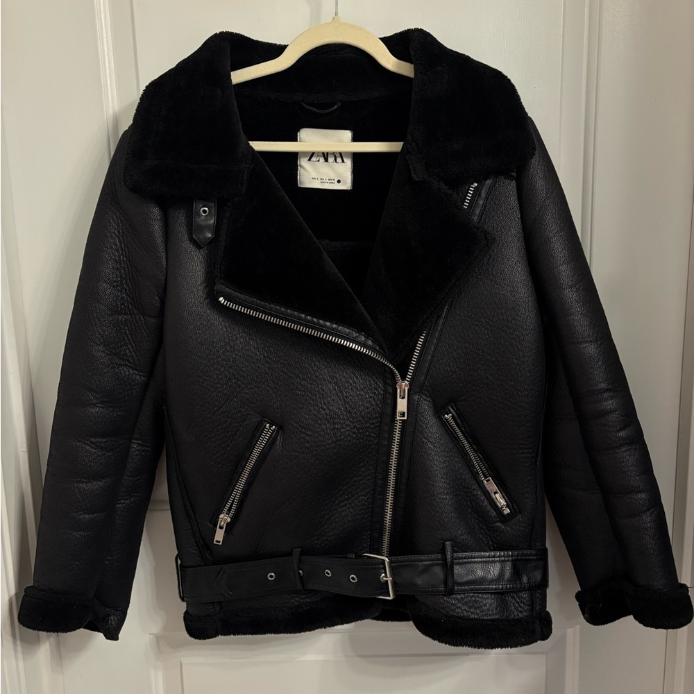 Zara Black Leather Moto Jacket